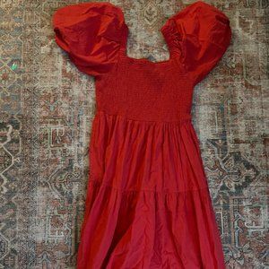 Moonbeam Apparel Red Square Neck Puff Sleeve Cotton Maxi Dress